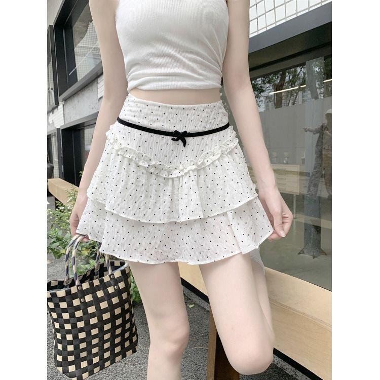 Юбка мини-юбка балетного стиля с высокой талией для женщин, летние милые юбки А-силуэта с бантом в горошек