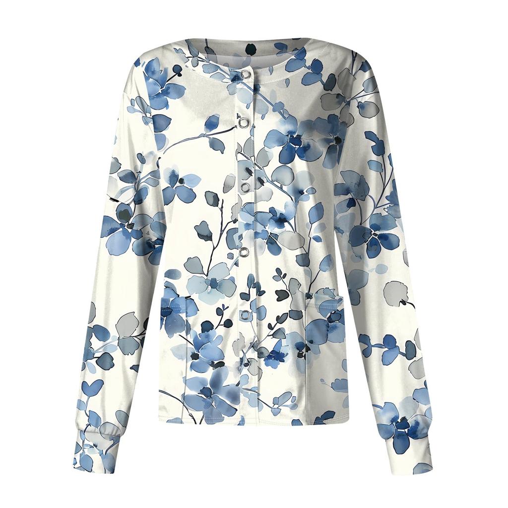 Женский повседневный однобортный однобортный защитная одежда с длинными рукавами и цветочным принтом, кардиган, топ