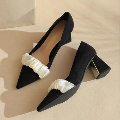 Замшевые туфли на высоком каблуке, женские туфли-лодочки с острым носком, весна-осень 2024 г., рабочая обувь, простые сетчатые женские туфли с ремешком из марли