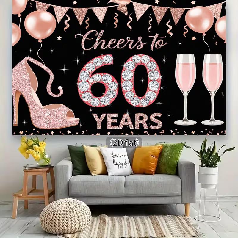 2D Glitter Rose Gold 60th Birthday Party Backdrop for Adult Photo Booth
