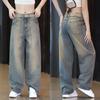 Ретро джинсы для мужской моды, универсальные повседневные прямые брюки, стирка, широкие брюки