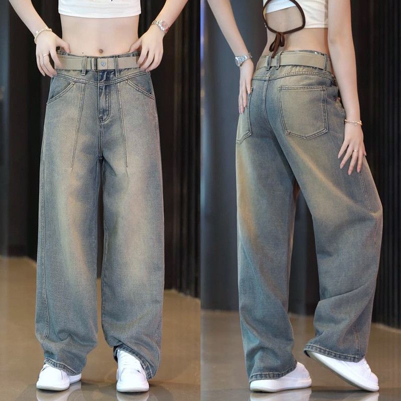 Ретро джинсы для мужской моды, универсальные повседневные прямые брюки, стирка, широкие брюки