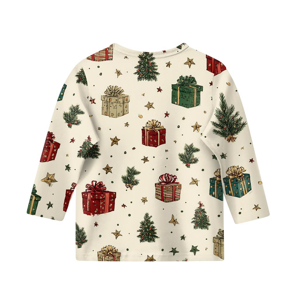 Children's 3/4 Sleeve Round Neck Top Christmas Tree Printed Everyday Casual Top