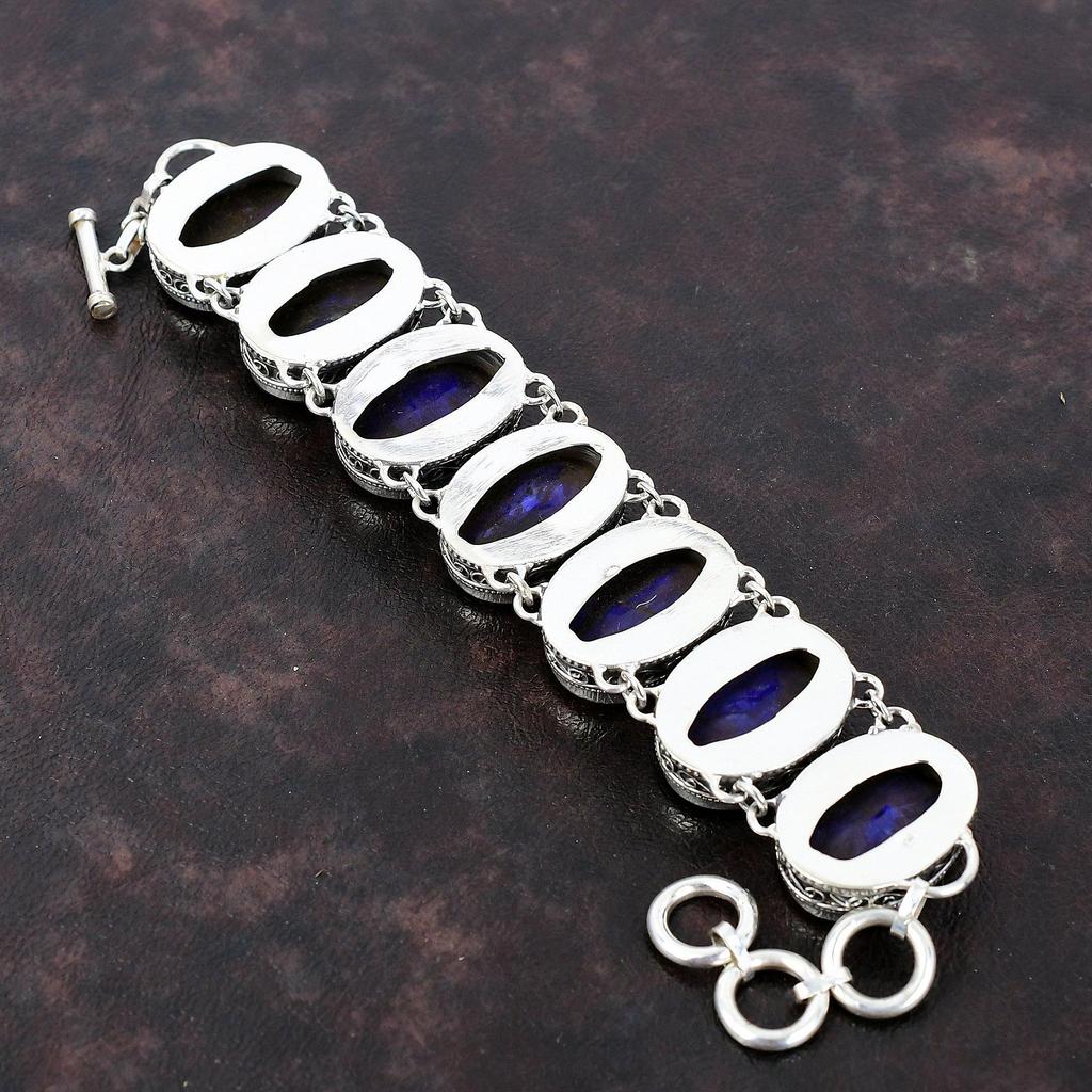 Браслет с граненым синим сапфиром, винтажный браслет, браслет из стерлингового серебра 925 пробы, регулируемый браслет-цепочка, подарок для него, ювелирные изделия из натуральных драгоценных камней