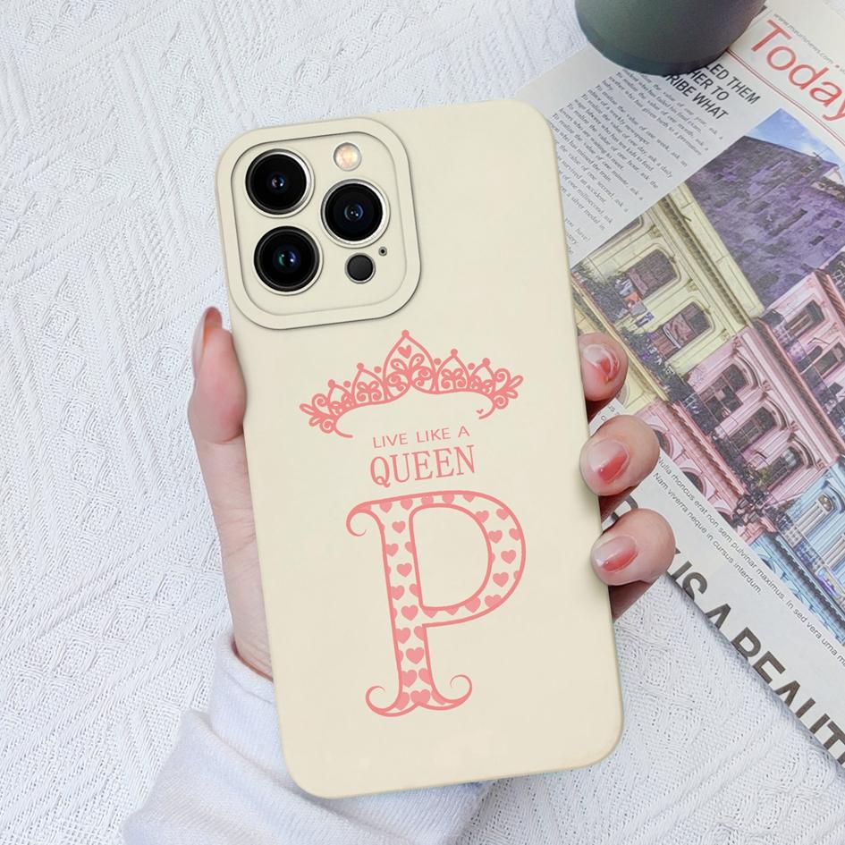 Case Cover For Apple iPhone X XS XR SE 13 14 15 Pro Max Luxury Crown Letters Liquid Soft Silicone Shockproof Matte Anti Drop For iPhone Shell Bumper
