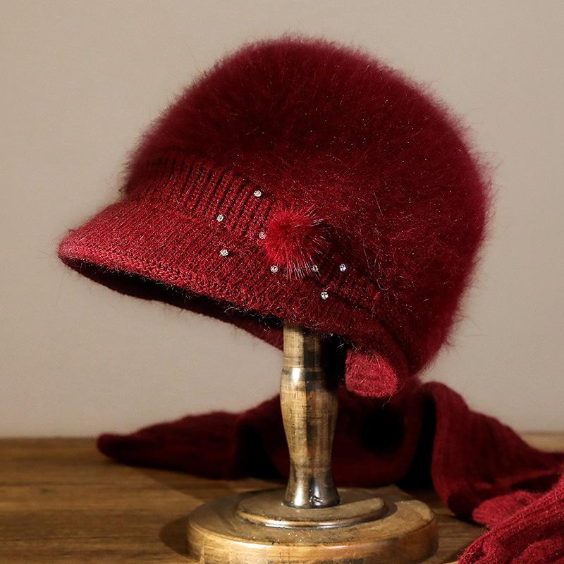 Осенне-зимняя женская вязаная шапка с утолщенными ушками, теплая шапка для мамы, шапка из смесовой шерсти с кроличьим пухом, для выхода на улицу в холод