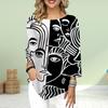 Women's Three Quarter Sleeve Round-Neck T-Shirt Loose Shirts Casual Abstract Lines Print Tee Tops