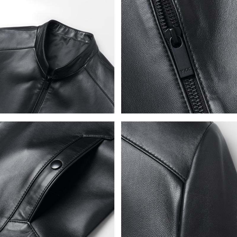 Кожаная куртка из овчины, тонкая кожаная куртка, средняя, деловая, повседневная, воротник-стойка, кожаная куртка, заводская, мужская, кожаная