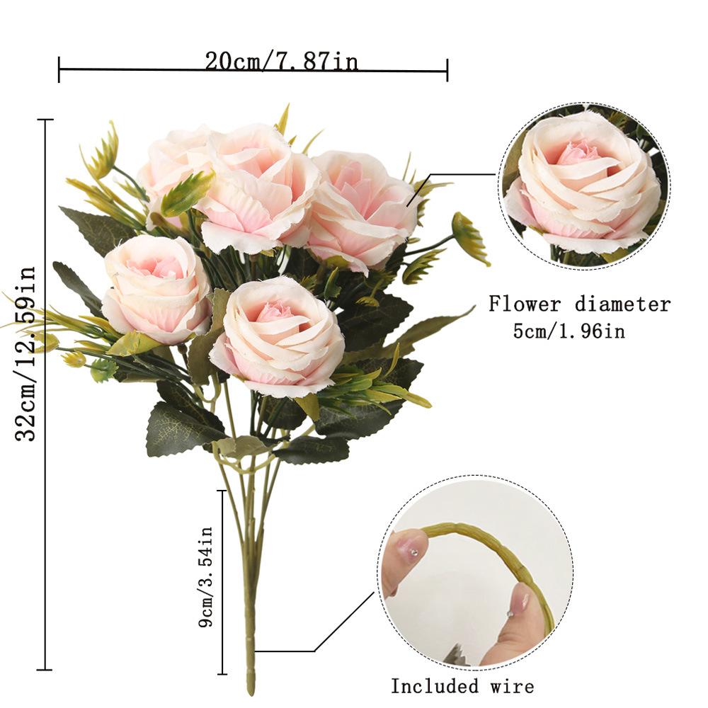 4 Pcs Wedding Bouquets Artificial Flowers 6 Heads Fake Silk Mini Rose Plastic Flowers Arrangement for DIY Home Decorations Table Centerpieces
