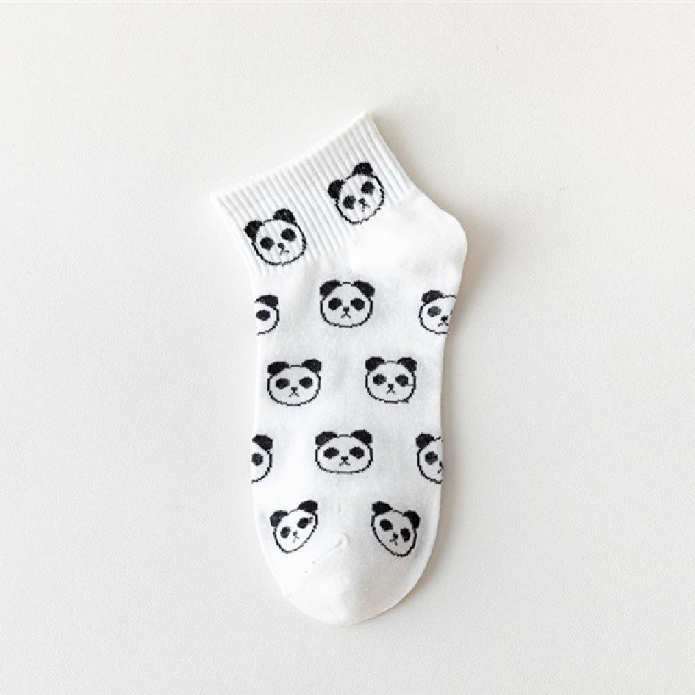 Девушки Милая Панда Лицо Забавные Короткие Носки до Щиколотки Белые Повседневные Летние Весенние Две Полоски Мягкий Хлопок Женские Носки Спорт Подарок