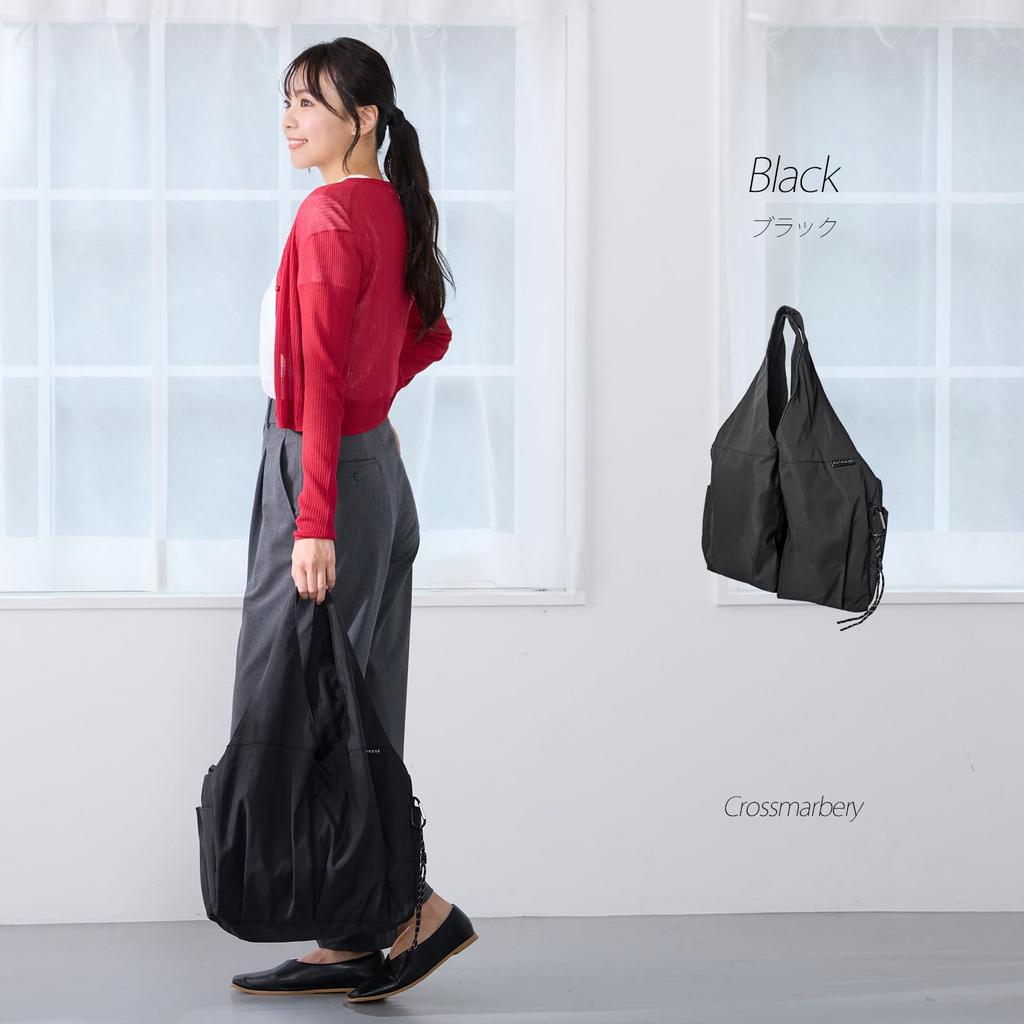 Большая большая сумка-тоут с множеством плечевых сумок, симпатичная сумка R62 черного цвета [Crossmarberry], вместимость, молния, нейлон, легкая, женская, стильная, молния,