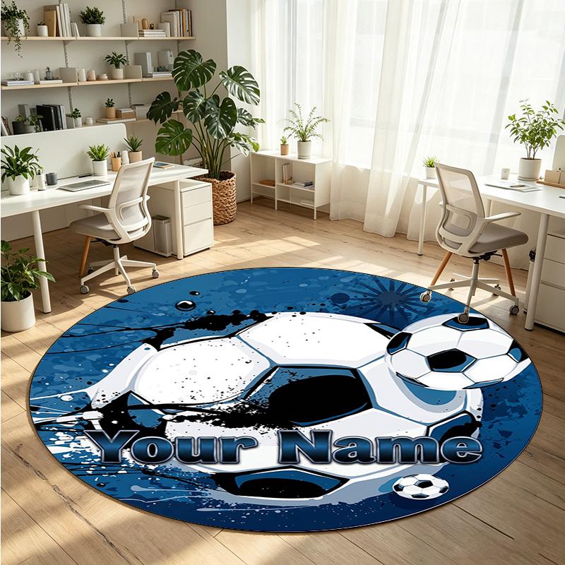 Soccer (1) Theme Round Crystal Velvet Rug Custom Name Text Personalized Floor Mat Home Decor Non Slip Crystal Carpet