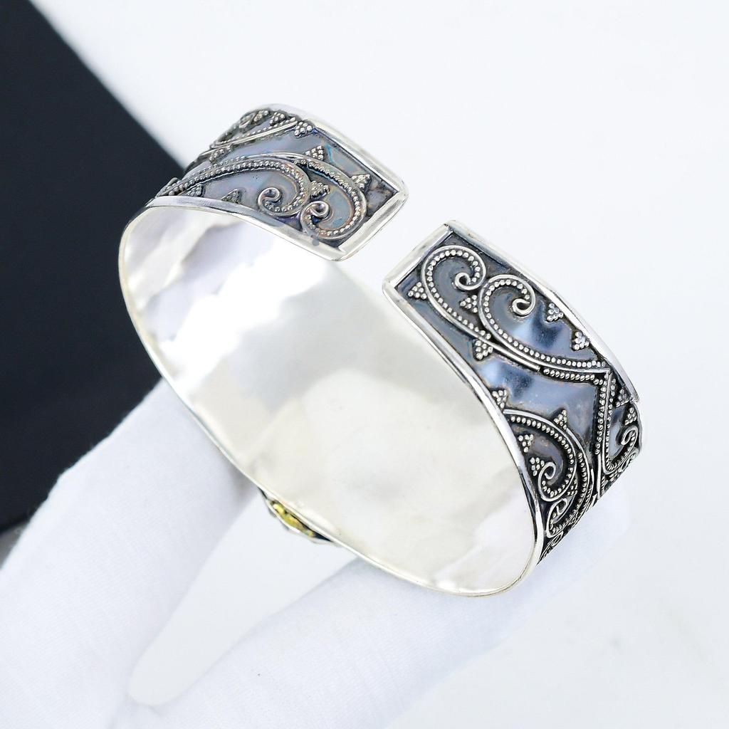 Браслет-манжета из натурального лазурита ручной работы из стерлингового серебра 925 пробы, браслет из лазурита, для жены, браслет унисекс, подарки на день рождения