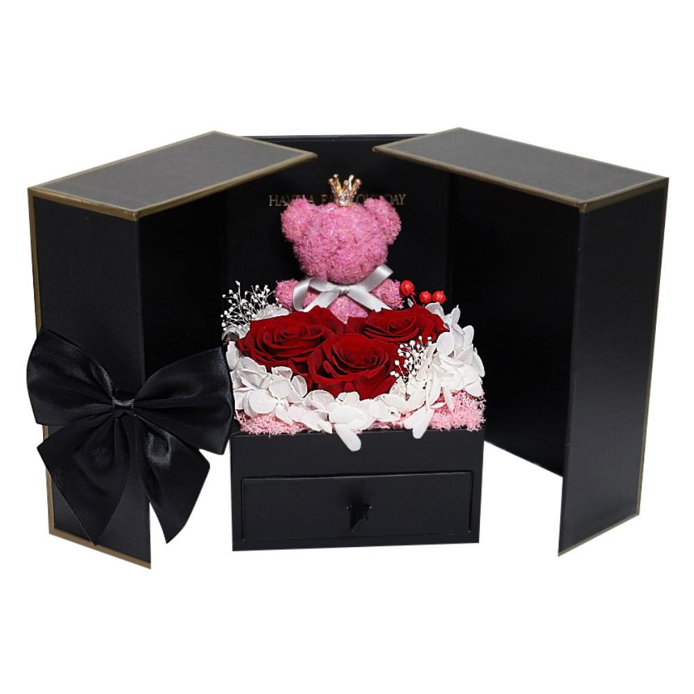 Romantic Rose and Cute Bear Decorative Gift Box Luxury Jewelry Box Valentine's Day Mother's Day Birthday Anniversary Gift Box