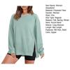 Fall Winter Women Sweatshirt Zipper Slit Hem O Neck Loose Thick Long Sleeves Pure Color Elastic Cuff Mid Length Daily Sport Top