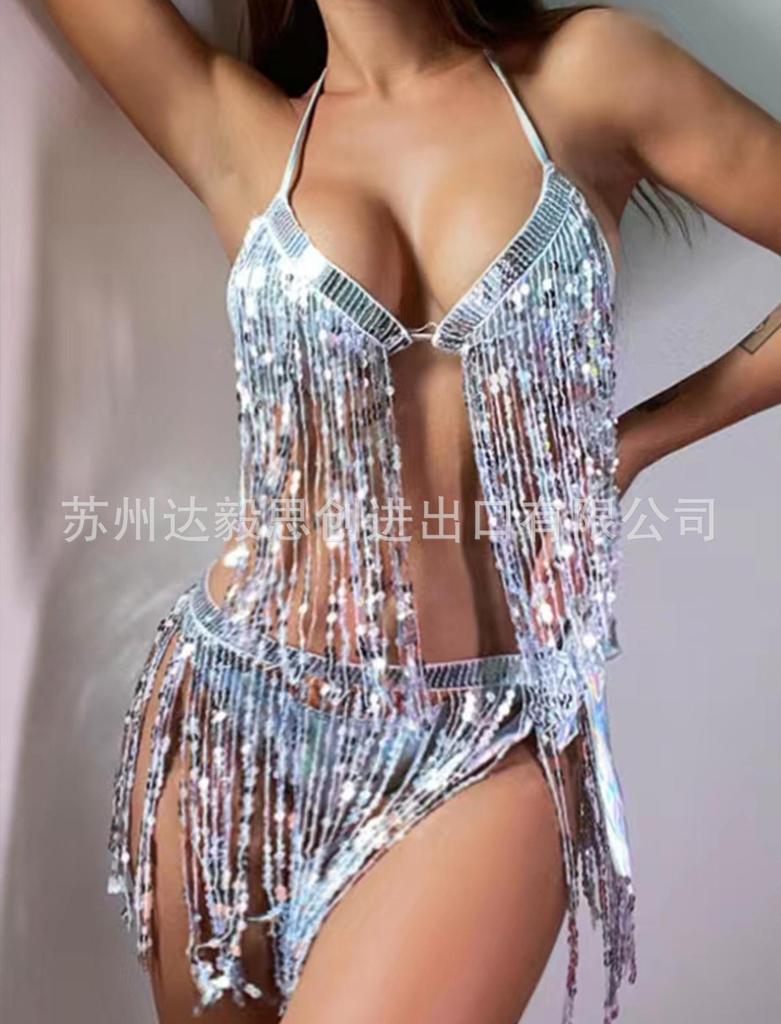 Женский сексуальный треугольный раздельный бикини-костюм, комплект, завязывающийся сбоку, стринги, купальник, висячая шея, эластичная кисточка, бикини