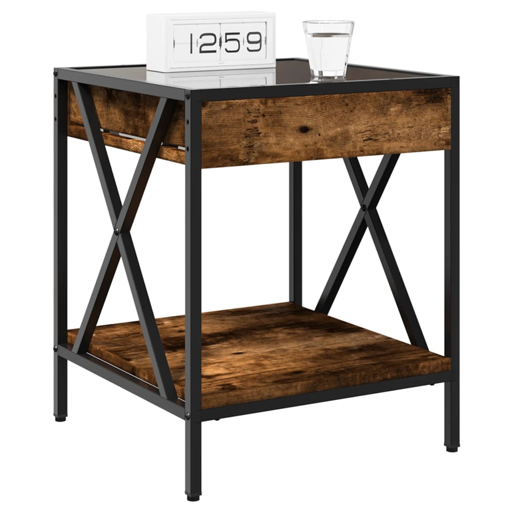 Nightstand with Infinity LED Smoked Oak Finish 40x40x49 cm