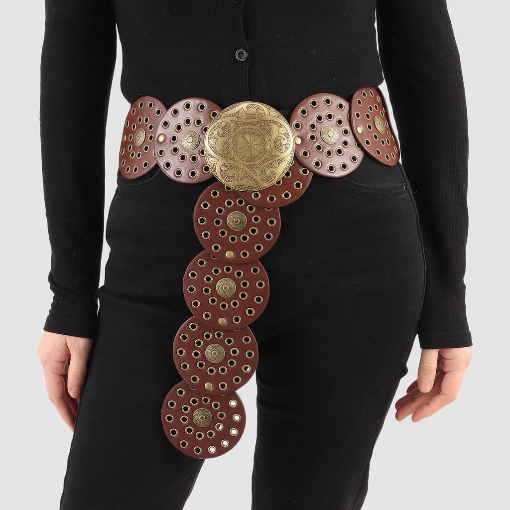 Western Style Disc Belt Y2K Wide Disc Belt Cowboy Wide Disc Belt Hollow Belt for Women