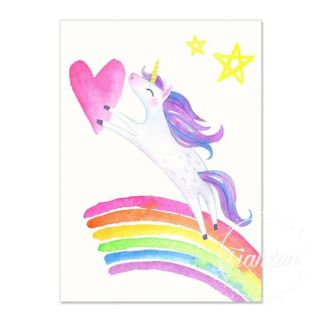 Clouds Rainbow Unicorn Printed Canvas Wall Art Poster Children Kindergarten Art Painting Nordic Pictures Baby Room Decoration No Frame
