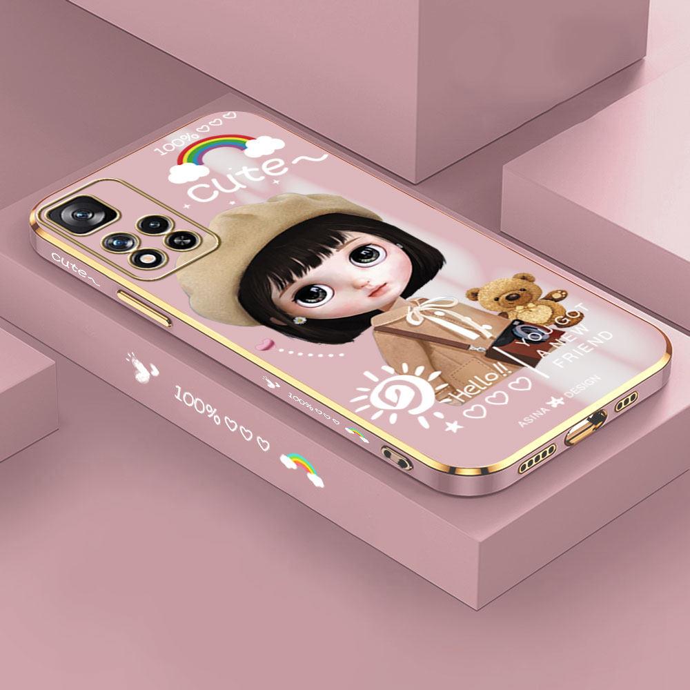 For Redmi Note 13 Pro 12 Pro 12S 11 Pro 11S 10S OPPO A38 A77s A96 Realme C33 C65 OnePlus Cute Girl Pattern Soft Plated TPU Shockproof Phone Case