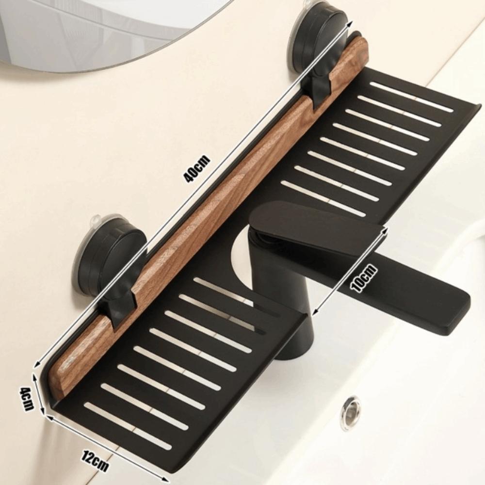 No Drill Suction Cup Bathroom Shelf Walnut Finish Over Faucet Sink Rack Heavy Duty Storage Rack  RV