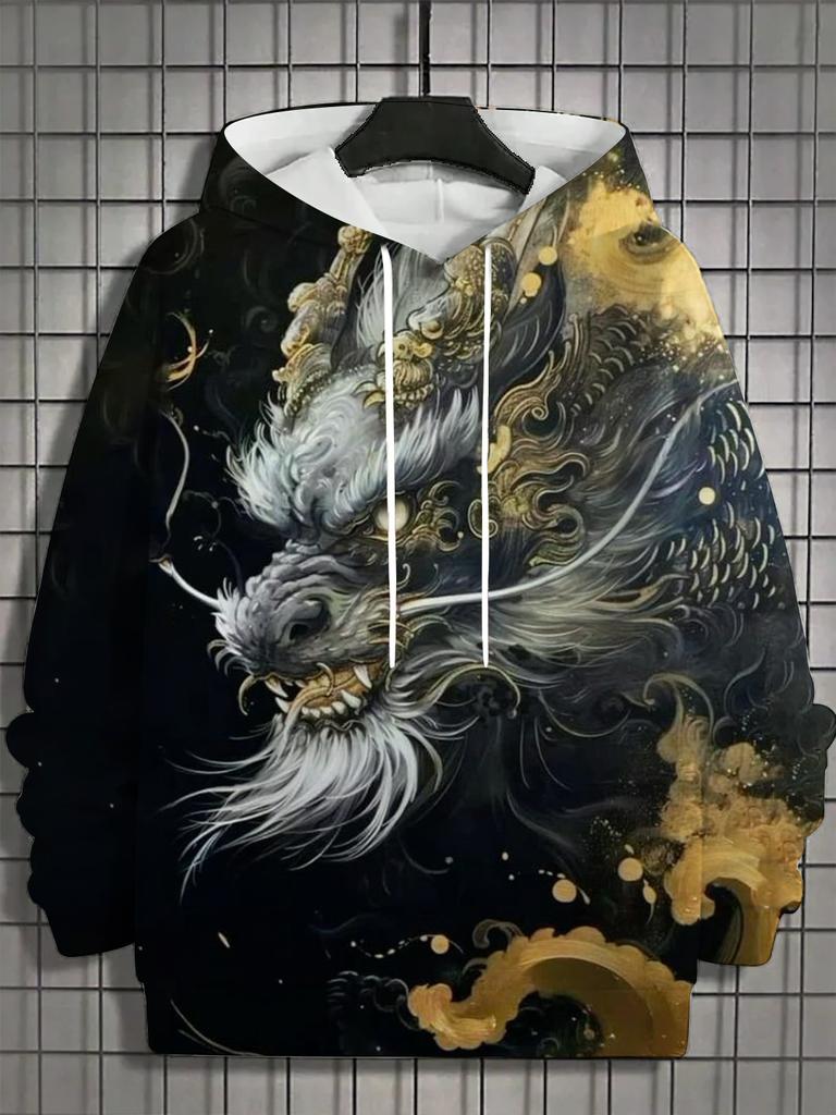 Men's Hoodie 3d Print Animal Tops Tiger Lion Graphics Long Sleeve Hoodie Autumn Fashion Dragon Men's Top Oversized Streetwear