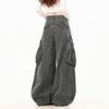 Unisex Vintage Workwear Cargo Pants Loose Wide Leg Streetwear Trousers With Side Pockets Cotton