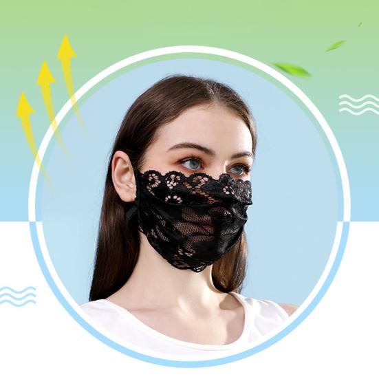 Черная кружевная защита для лица с цветочным принтом, регулируемая веревка для ушей, дышащая, одинарная, двухслойная, для езды на велосипеде, бега, летняя женская защита для лица