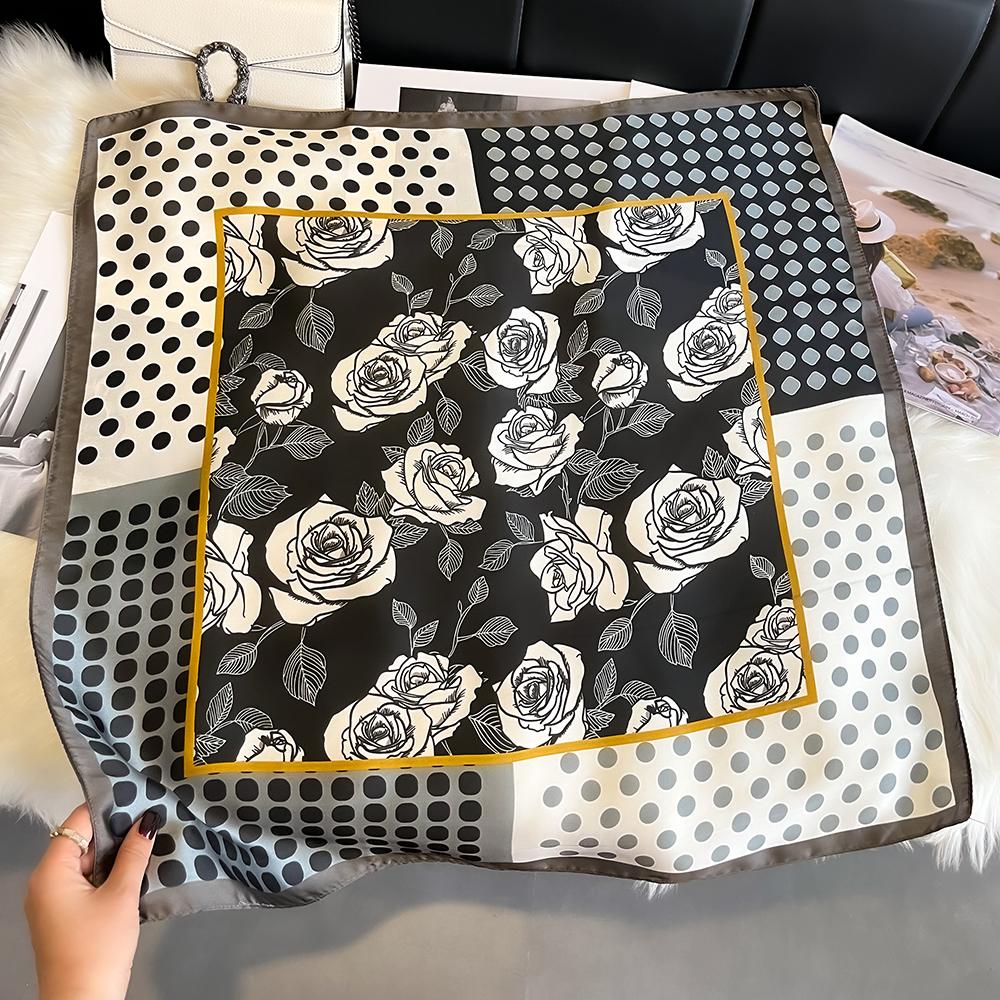 Luxury Floral Print Silk Square Scarf Women Soft Satin Kerchief Hairband Neckerchief Head Hijab Lady Headband Foulard Bag Ribbon