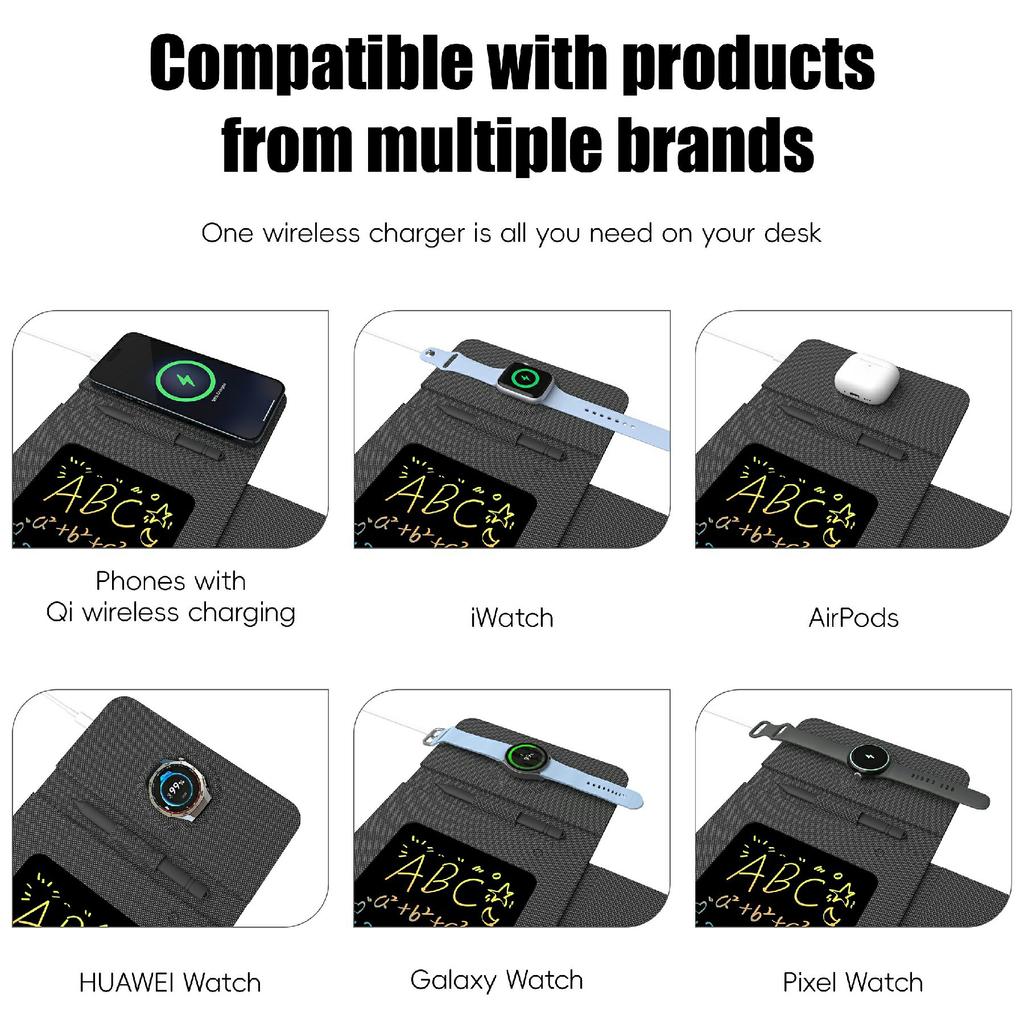 15W Leather Foldable Mouse Pad Wireless Charging Stand Writing Board with Magnetic Fast Charging for Meetings