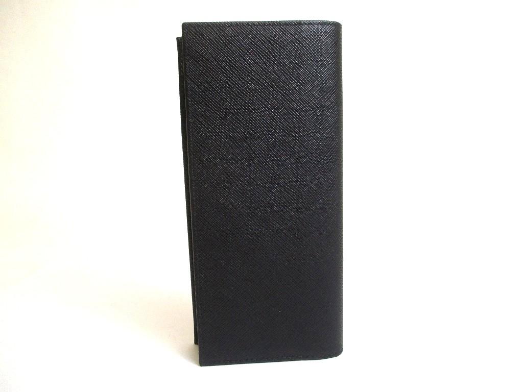 Authentic PRADA Saffiano Triangle Black Leather Bifold Long Flap Wallet #b088 Seller refurbished