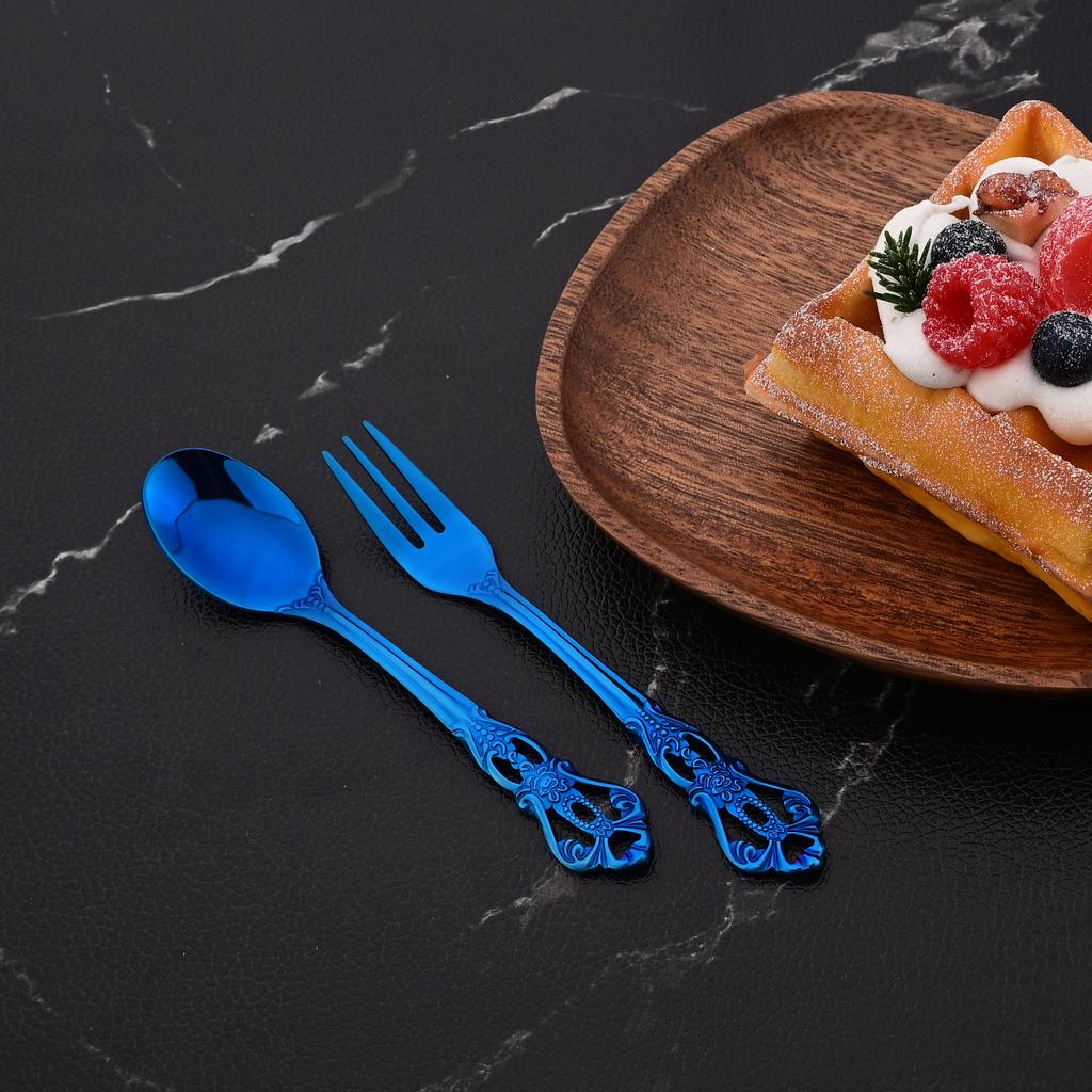 16 шт., чайная ложка из нержавеющей стали и набор вилок для фруктов, послеобеденный чай, маленькая десертная ложка, вилка, кухонная посуда, посуда в западном стиле