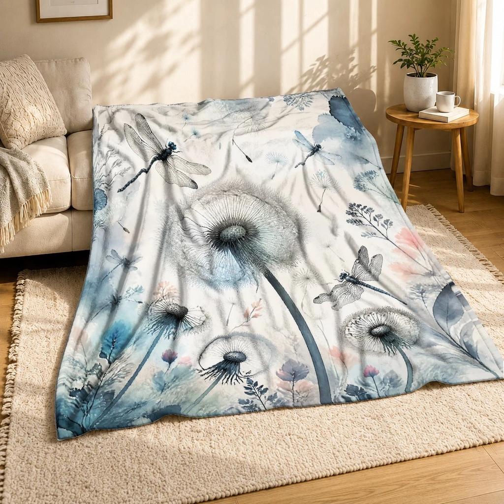 Dragonflies And Dandelions Coral Fleece Blanket Nature Decor