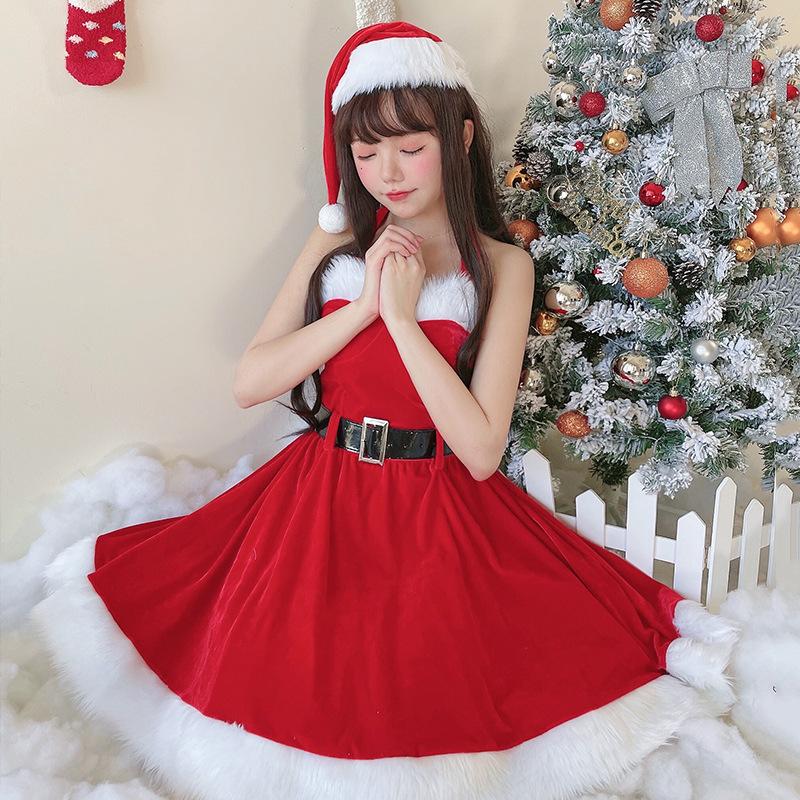 Japanese Santa Claus Red Sexy Tube Top Dress Stage Christmas Clothing Women's Christmas Clothing Foreign Trade