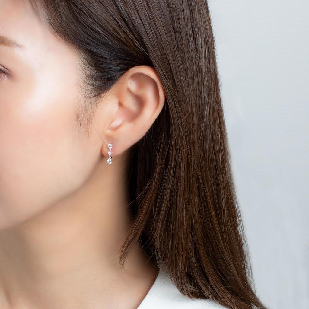 ESTELLE [Official] Women's Earrings, 10K White Gold, Cubic Zirconia, 0282-0145-0019-0000