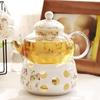 English Light Luxury Floral Teapot Set with Candle Heating Base - Heat-Resistant Glass for Afternoon Tea