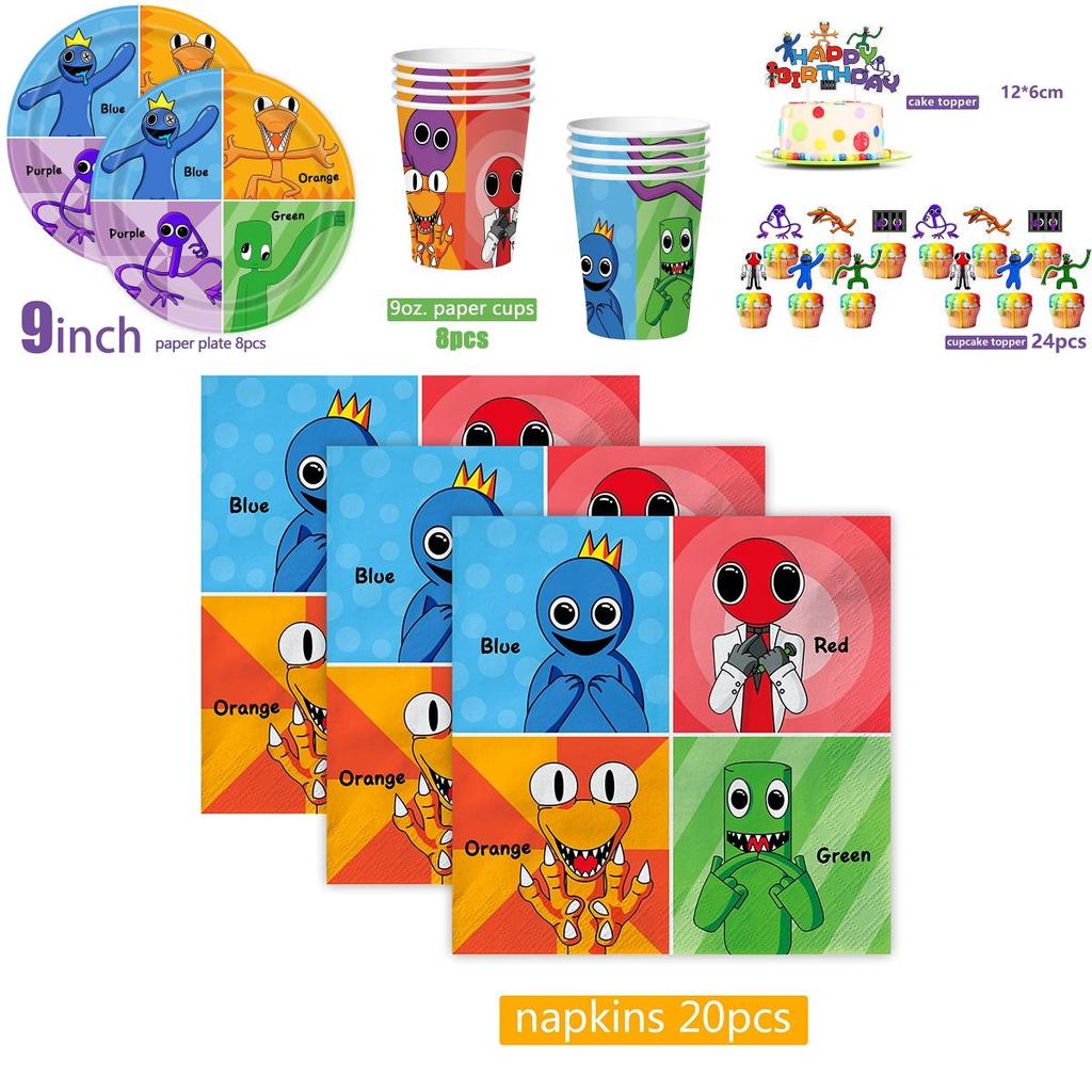 Набор для дня рождения Roblox Rainbow Friends: полный комплект с воздушными шарами, топпером для торта, баннером и многим другим!