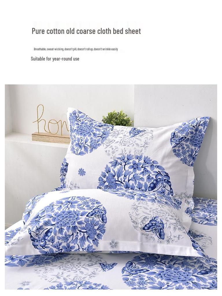 Blue and White Porcelain Canvas Bed Sheet - Single, Four Seasons