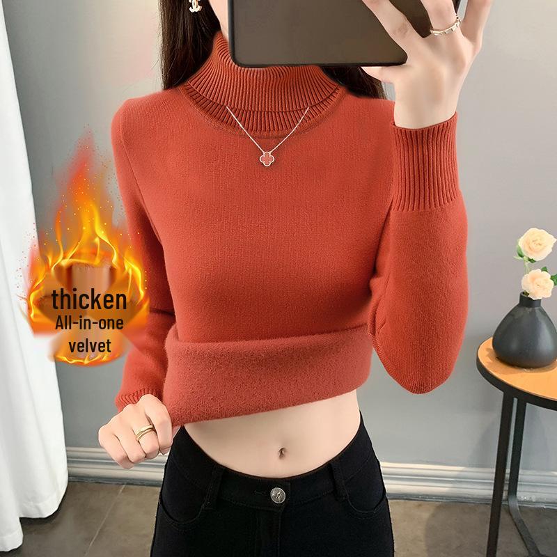 2025 Women's Fleece Knit Round Neck Sweater - Warm, Thick, Plus Velvet One-Piece Base Layer for Autumn/Winter