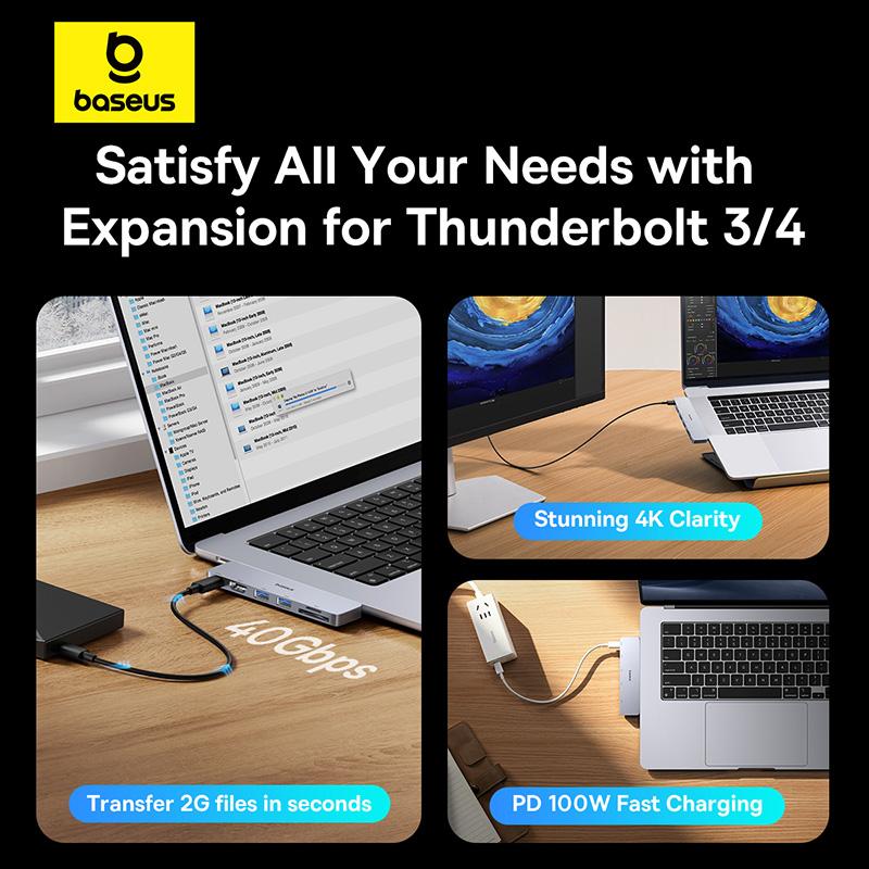 Baseus Двойной USB-C Хаб к HDMI-совместимому 4K 30 Гц Для Thunderbolt 3/4 40 Гбит/с USB 3.0 Type C ХАБ SD TF Для MacBook Pro Air USB Хаб