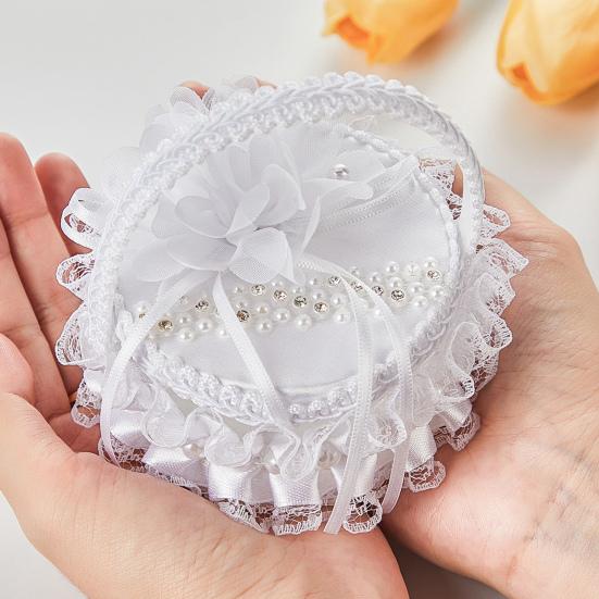 Белая кружевная коробочка для колец, держатель для свадебных колец с ручкой, кольцо с лентой и цветком