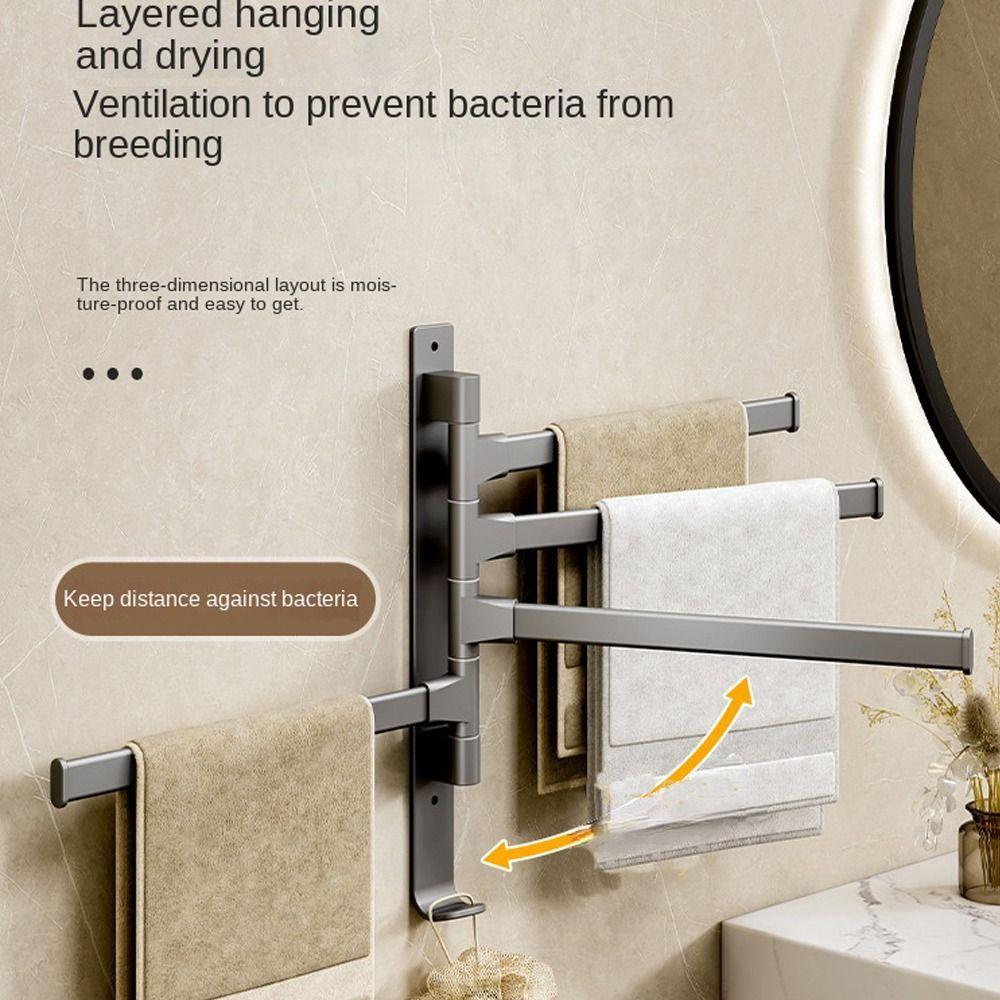 Wall Mount Rotating Towel Rack Hanger Holder Towel Bar Useful Bathroom Shelf