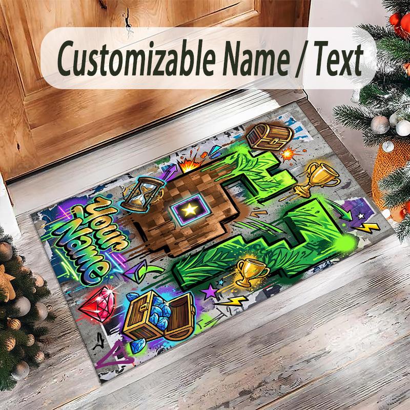 Graffiti Theme Crystal Velvet Rug Personalized Custom Name Text Soft Floor Mat Home Decor