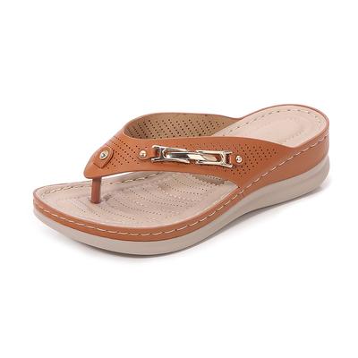 Летняя мода Женские платформенные танкетки Слипоны Удобные Нескользящие тапочки Обувь больших размеров для женщин Повседневные сандалии 36-42