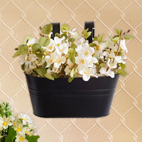 Metal Iron Hanging Flower Pot Outdoor Balcony Rail Bucket Planter with Detachable Hook Fence Garden Decor for Herbs Vegetables Flowers