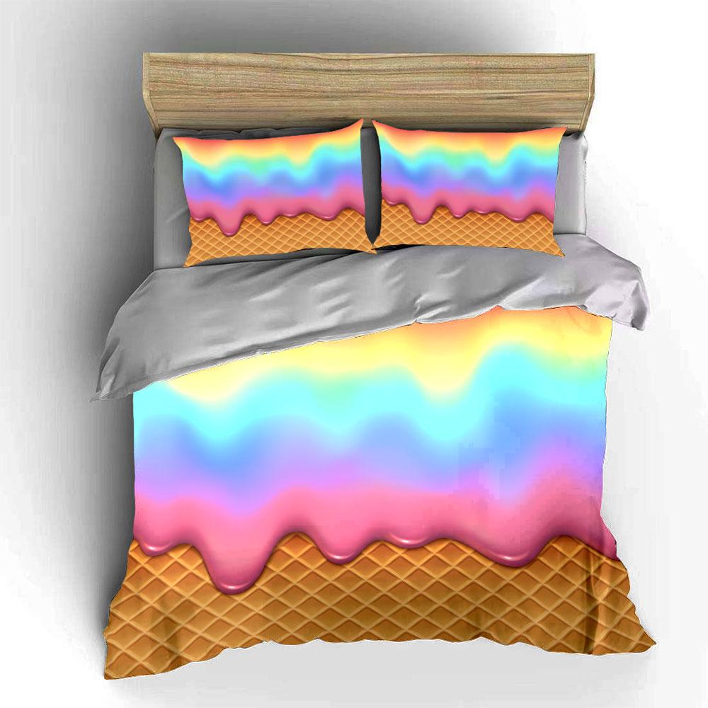 Rainbow Ice Cream Pattern Bedding Duvet Cover Set (1*Duvet Cover 2*Pillowcases, without duvet insert)