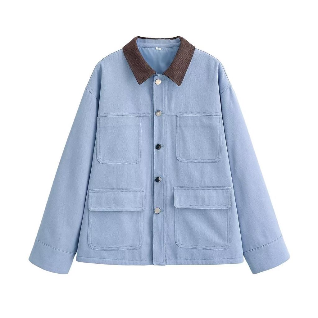 2026 spring new product European and American cross-border women's clothing street fashion splicing neckline jacket w09 12046