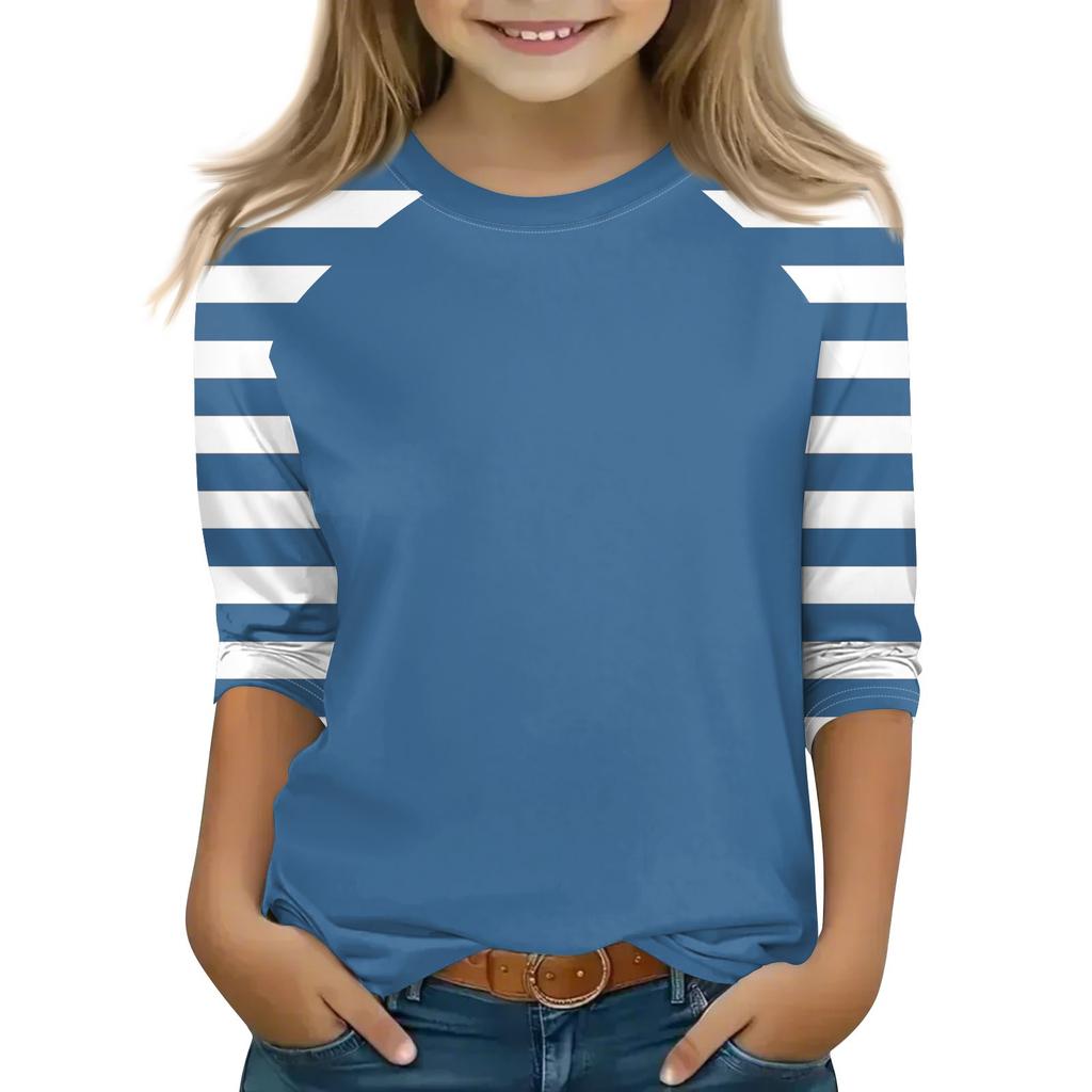 Tops For Youth Girls 4-16 Years Round Neck 3/4 Sleeves T-Shirts Trendy Tops Outfit Tees