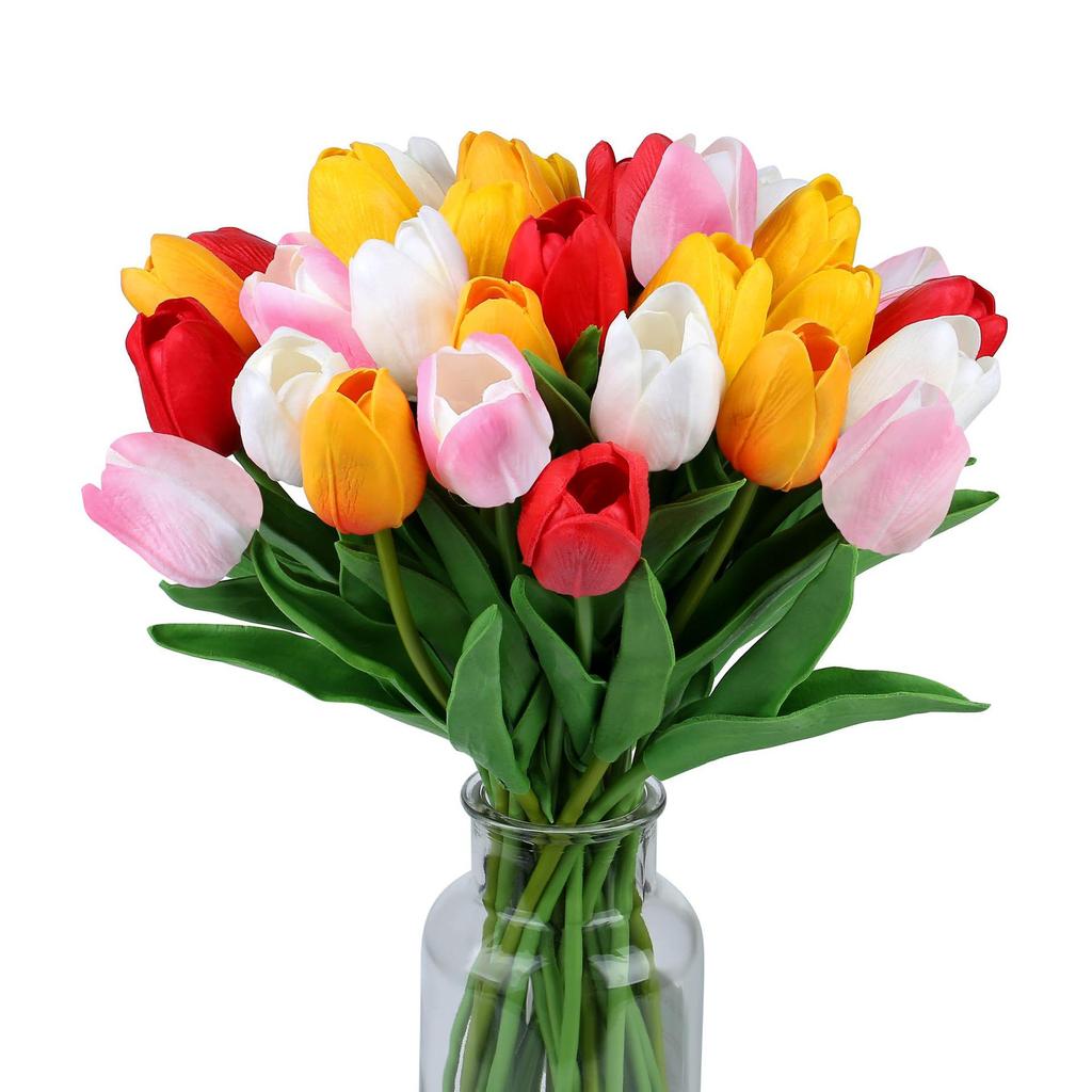 PU Tulip Simulation Flower - Decorative Plastic Bouquet for Living Room, Dining Table Ornaments, and Photo Props.