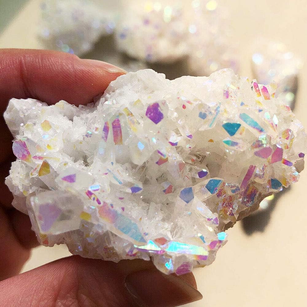 Wixine 1Pcs White Angel Aura Quartz Point Electroplated Crystal Cluster Healing Stone